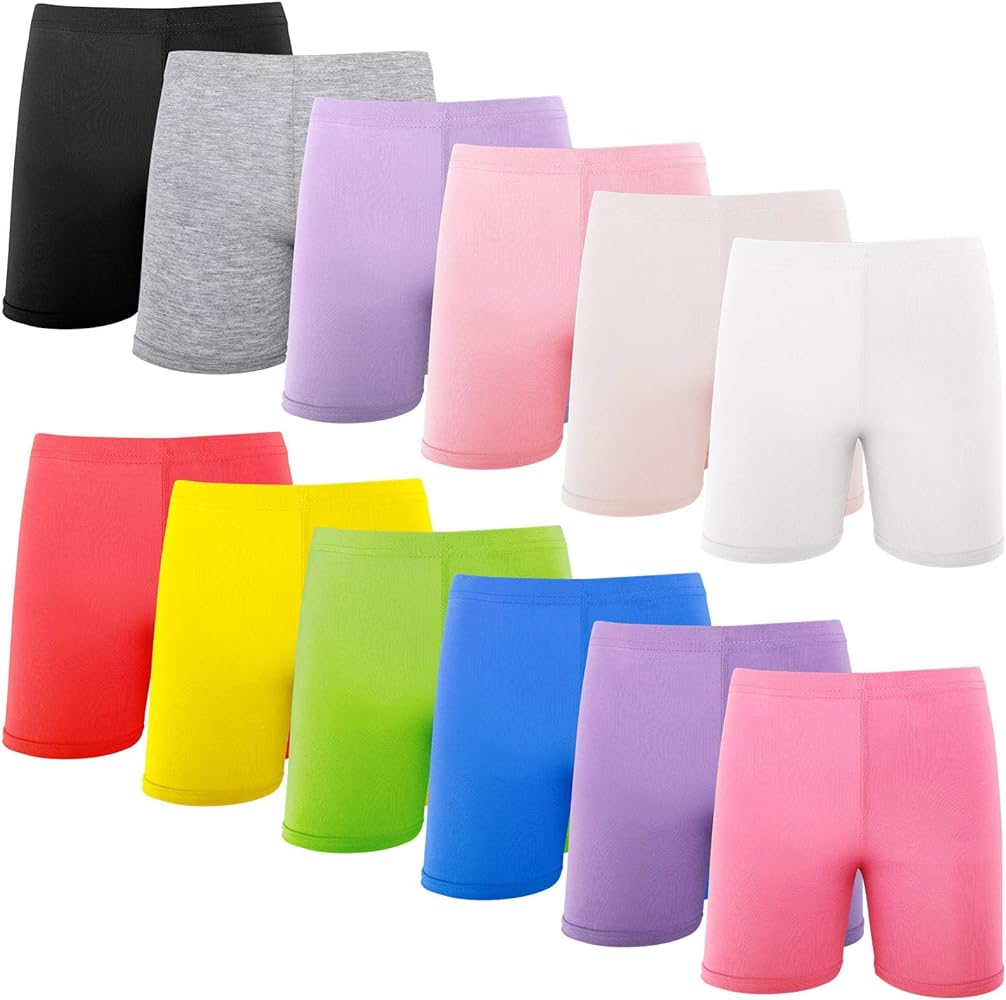 12 Mixed Color 6-7T Girls Dance Shorts Bike Shorts for Playgrounds and Gymnastics Breathable and Safe Active Shorts