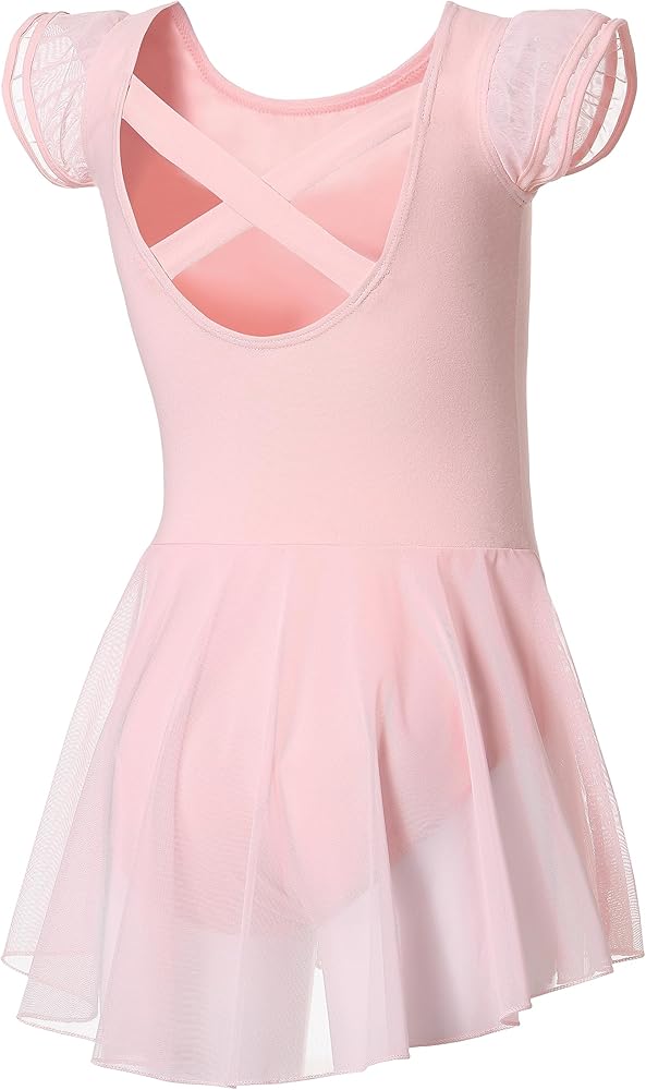 DIPUG Ballet Leotards for Girls Ballet Leotard with Skirt Toddler Dance Leotards Flutter Sleeve and Criss-Cross Back