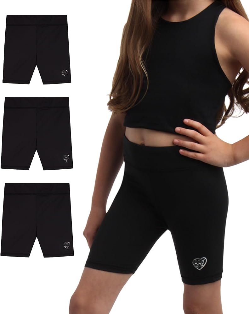 Body Glove Girls' Active Bike Shorts - 3 Pack Performance Under Dress Cartwheel Shorts: Dance Volleyball Yoga Shorts (7-12)