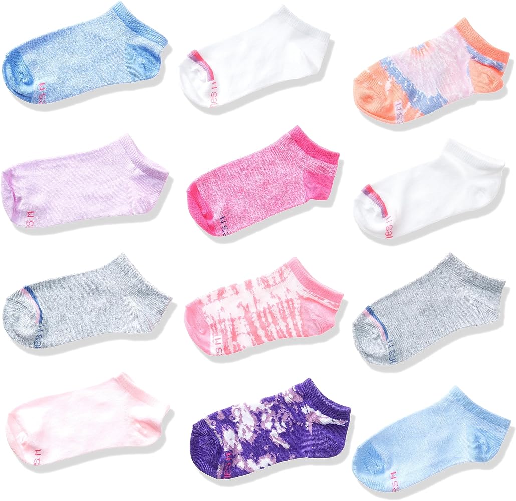 Hanes Girls Fashion Ankle Socks, Patterned Soft Socks, 12-Pack