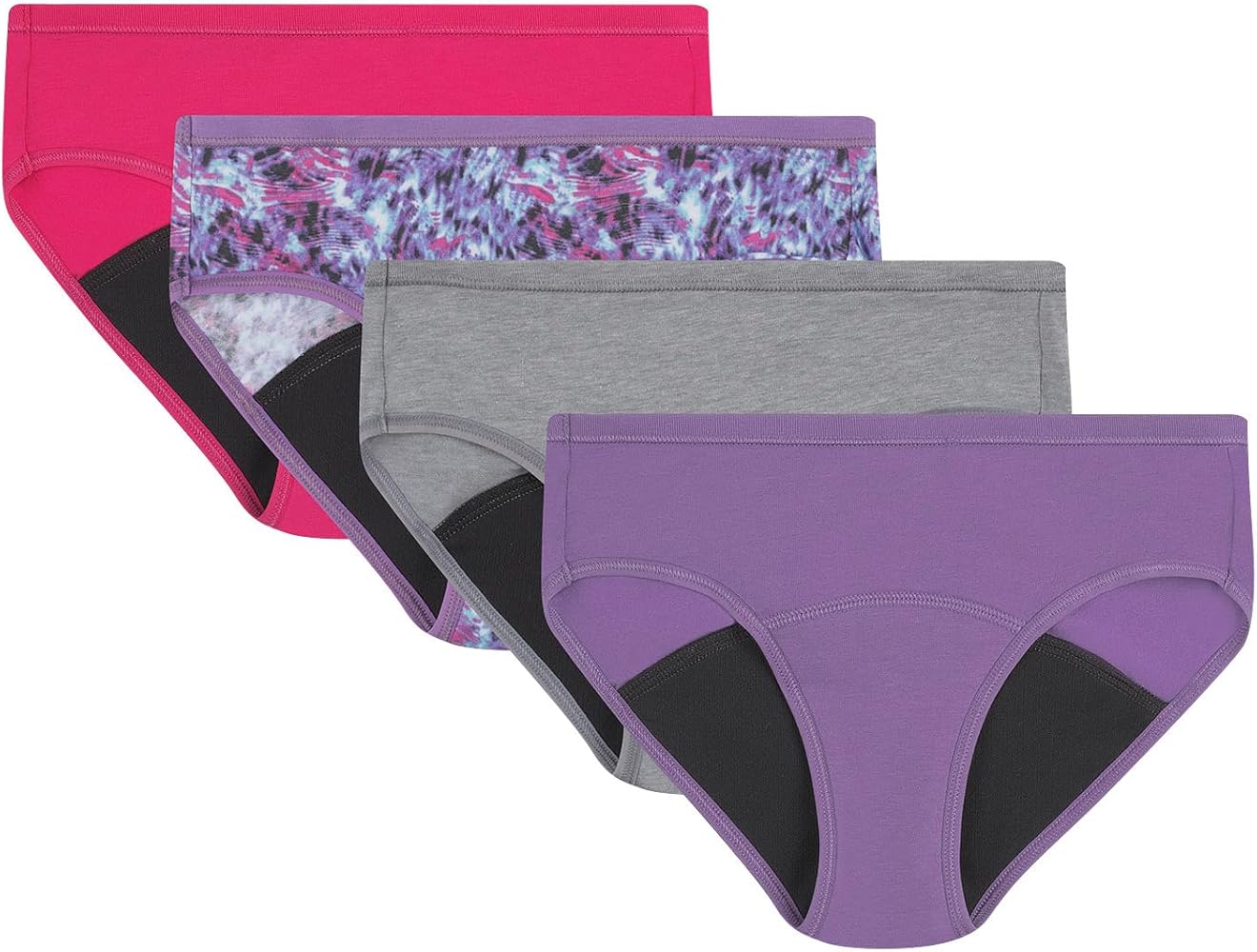 Hanes Girl's Comfort, Period. Boyshort & Hipster Period Underwear, Moderate Protection, Multi-Pack