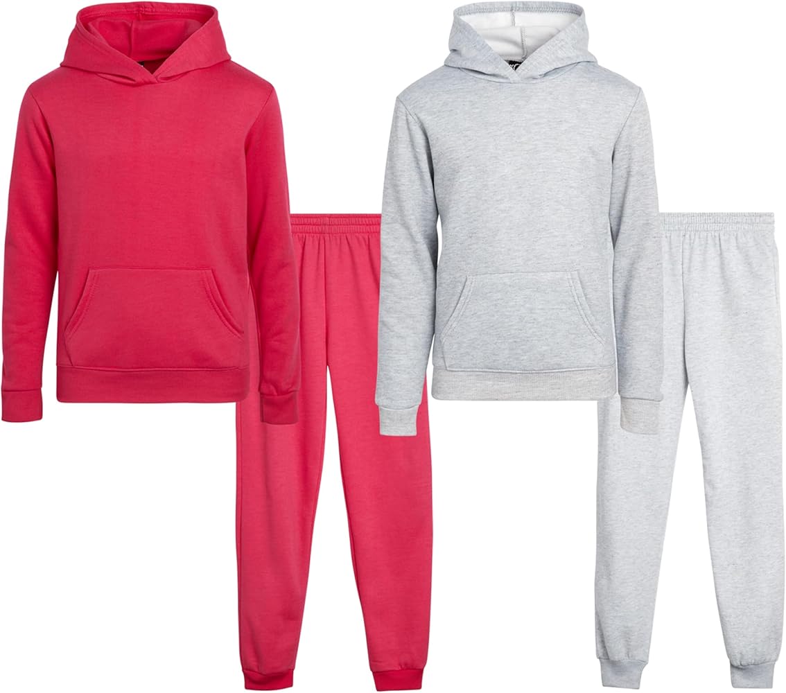 Real Love Girls' Active Sweatsuit - 4 Piece Fleece Pullover Hoodie and Sweatpants - Jogger Pants Set for Girls (7-16)