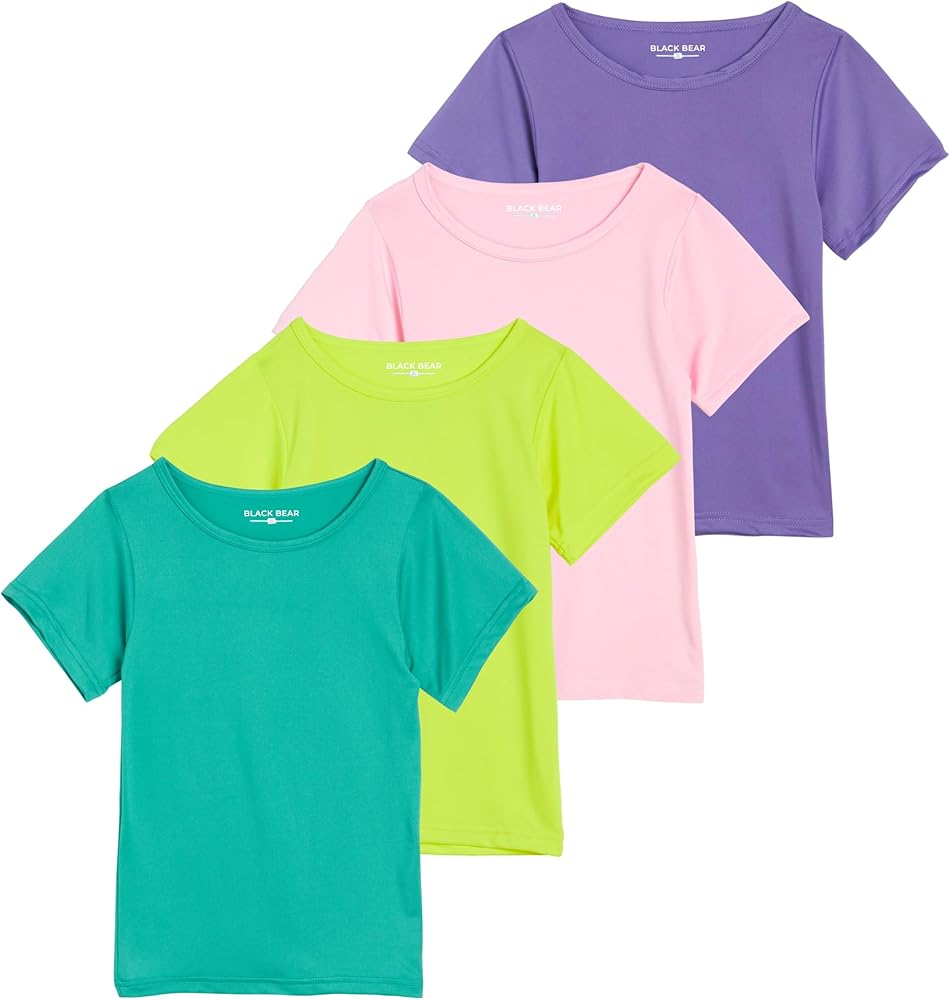 Black Bear Girls’ Athletic T-Shirt – 4 Pack Active Performance Dry-Fit Sports Tee (4-18)