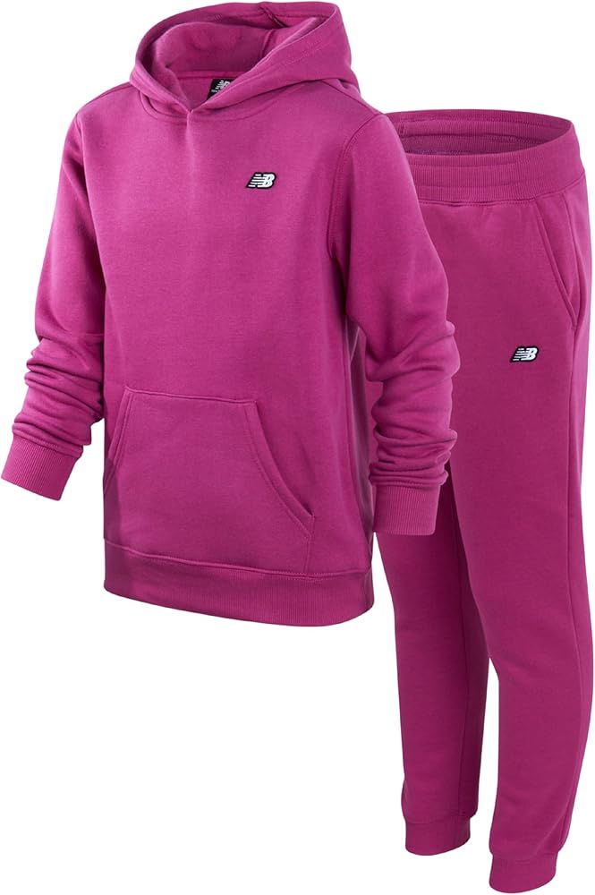 New Balance Girls' Jogger Set - 2 Piece Fleece Hoodie and Joggers Kids Clothing Set (5-16)