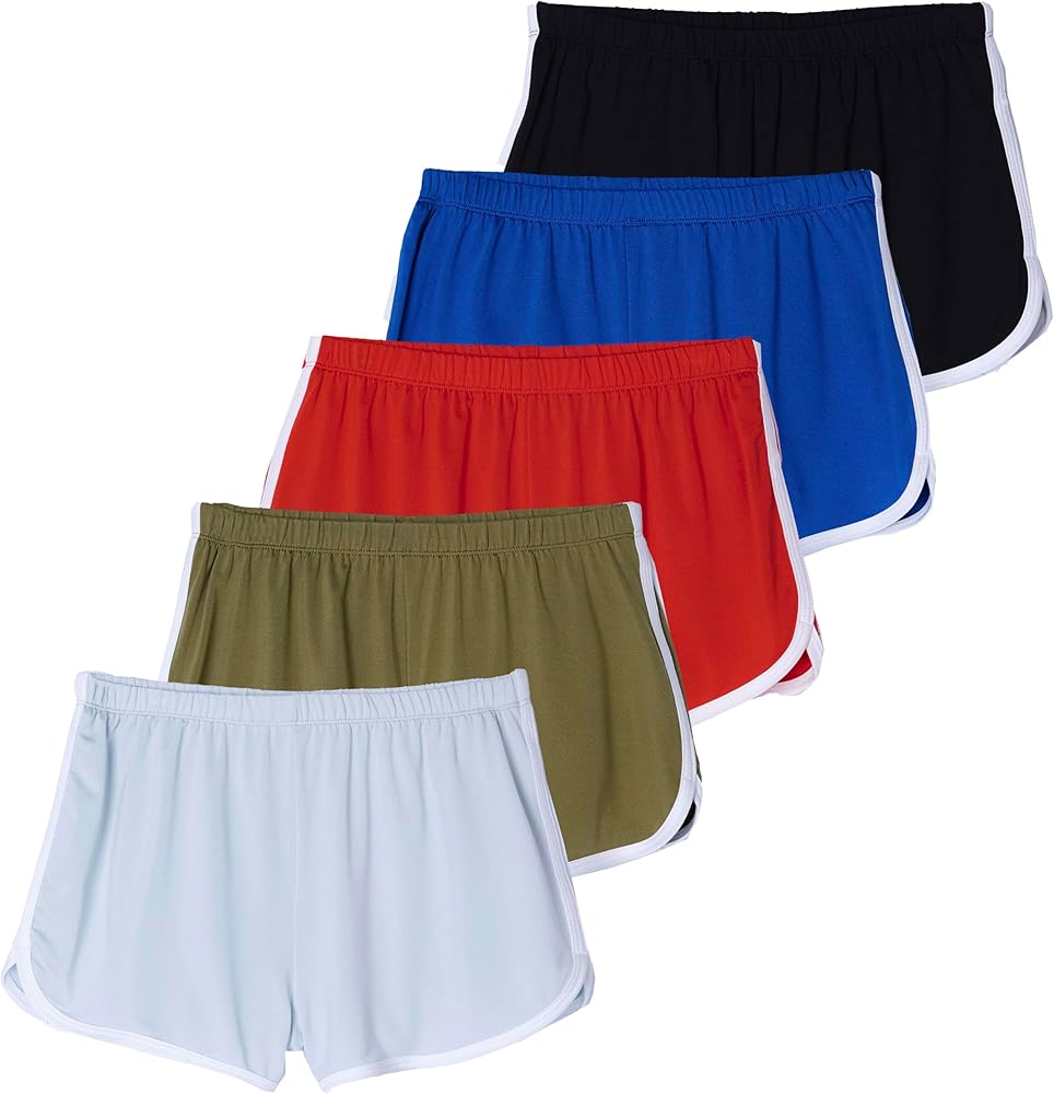 Real Essentials 5 Pack: Girls' Dry-Fit Active Athletic Dolphin Shorts (Ages 4-16)