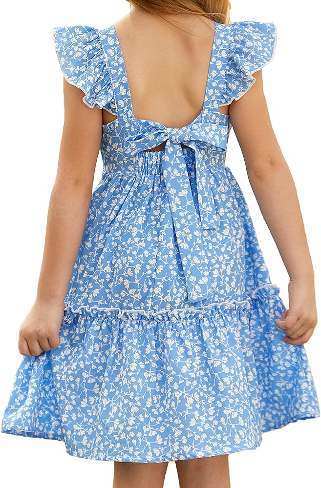 GRACE KARIN Girls Floral Dress Tie Back Flutter Sleeves Casual Summer Dress for 6-12Y