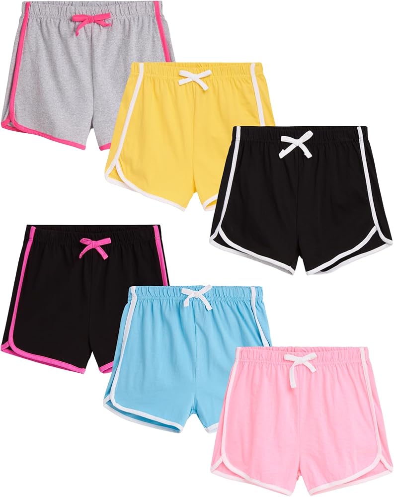 Dreamstar Girls' Active Shorts - 6 Pack Athletic Gym Dolphin Shorts (Size: 7-16)