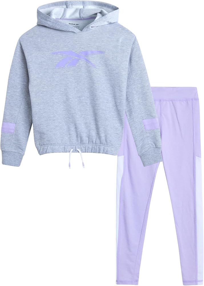 Reebok Girls' Sweatsuit Set - 2 Piece Hoodie Sweatshirt and Leggings - Youth Clothing Set for Girls (7-12)