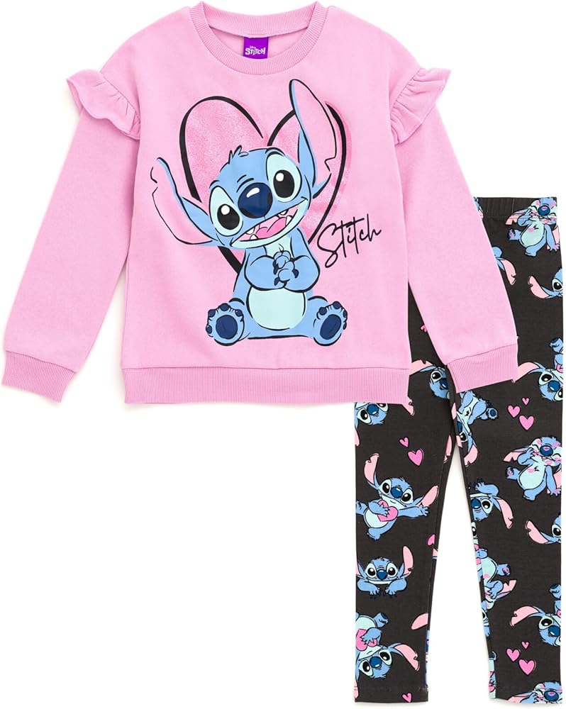 Disney Junior Floral Sweatshirt and Leggings Outfit Set Infant to Big Kid Sizes (12 Months - 14-16)