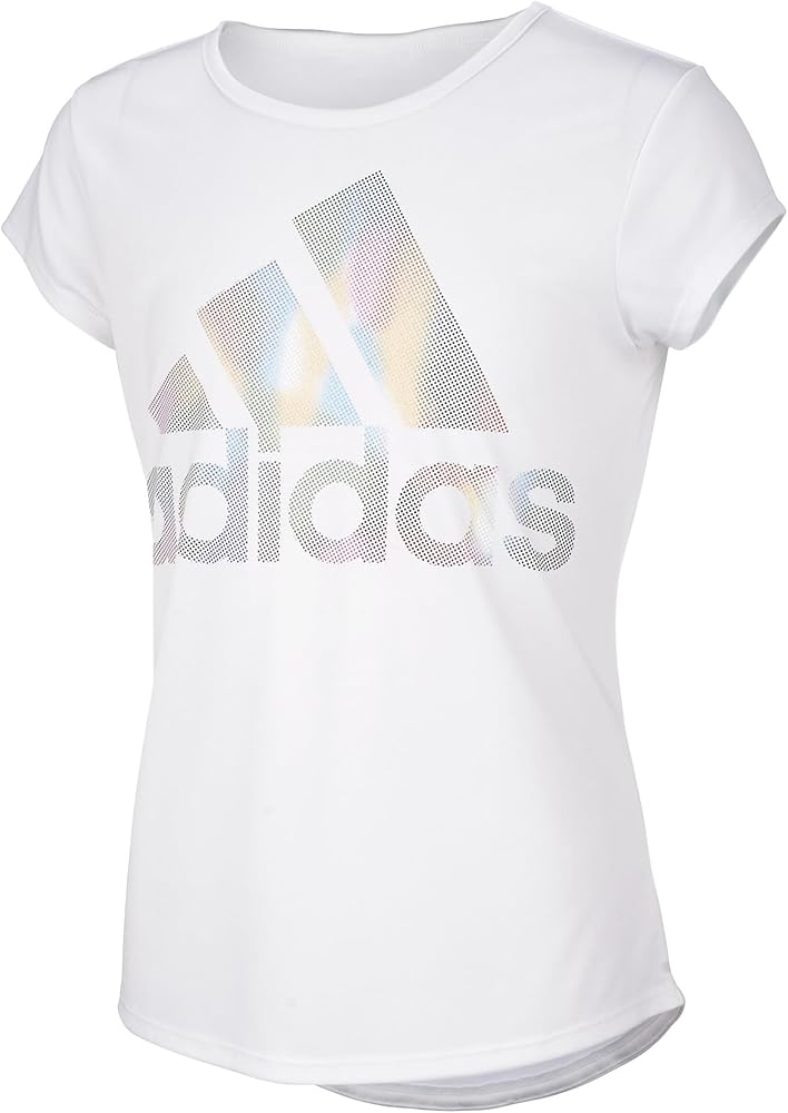 adidas Girls' Short Sleeve Rainbow Scoop Neck Tee T-Shirt