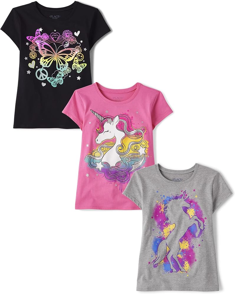 The Children's Place Girls' Unicorn Short Sleeve Graphic T-Shirts, Multipacks