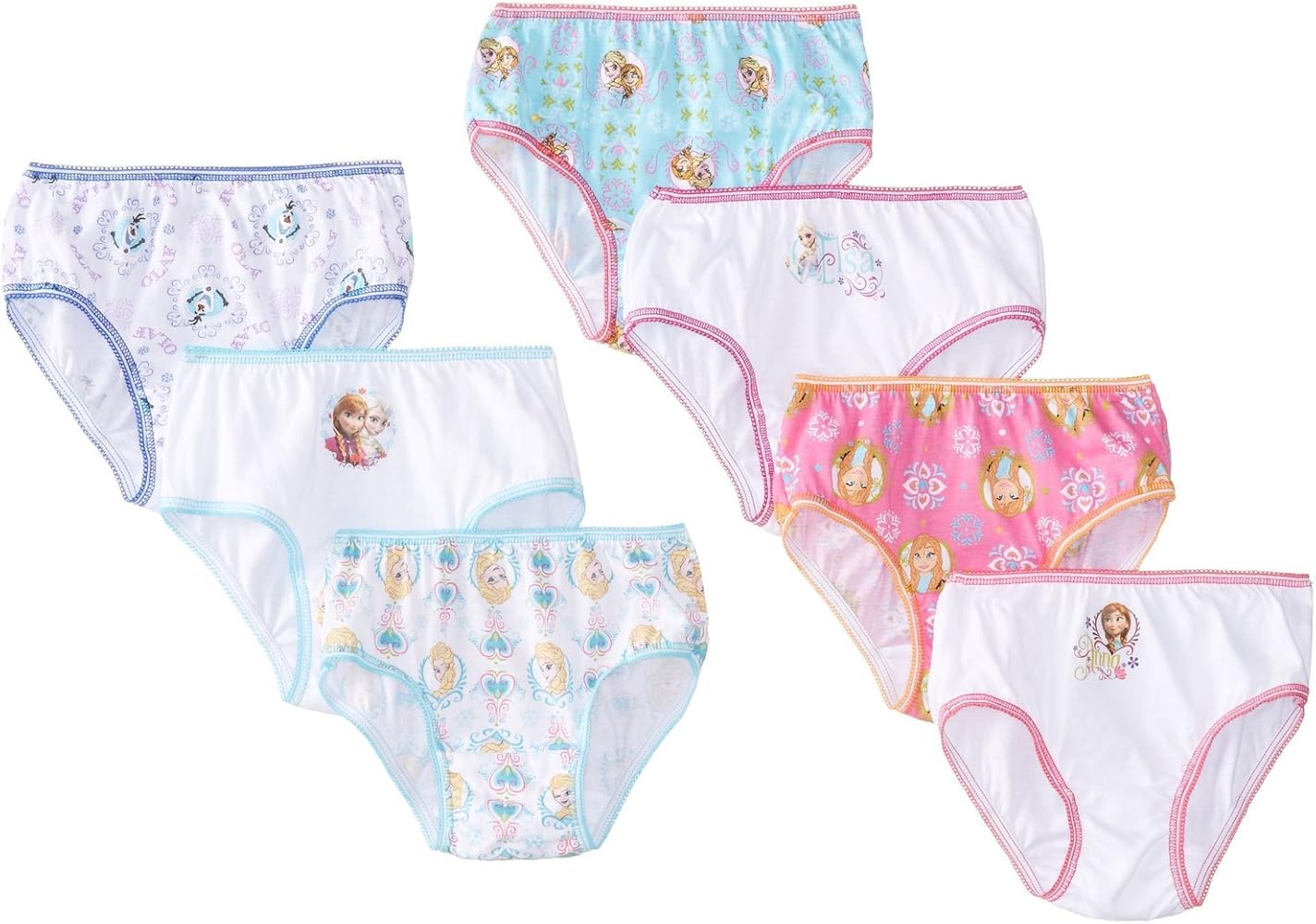 Disney Girls' Frozen 100% Combed Cotton Panty Multipacks with Elsa, Anna and Olaf in Sizes 2/3t, 4t, 4, 6 and 8