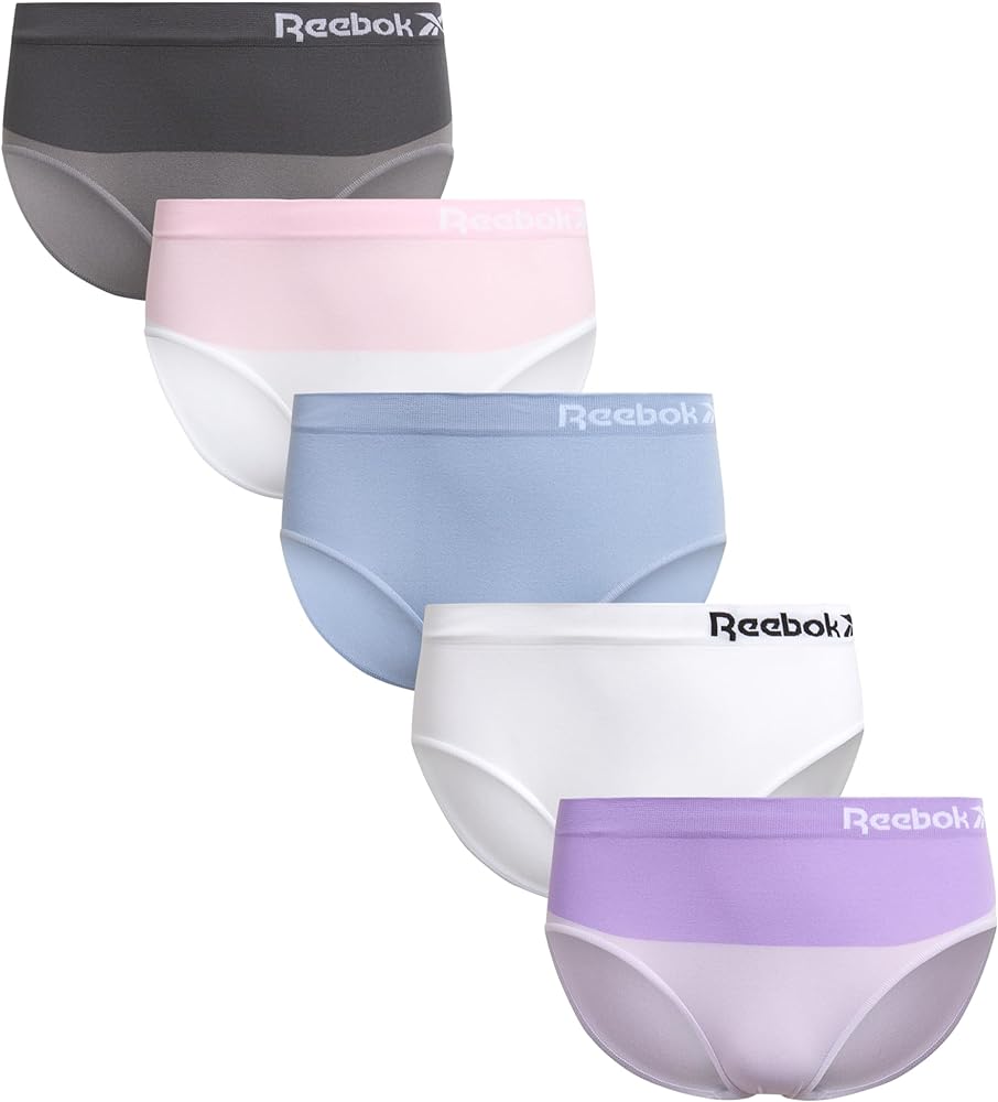 Reebok Girls' Hipster Briefs - 5 Pack Breathable Stretch Performance Hipster Panties - Seamless Underwear for Girls (6-16)