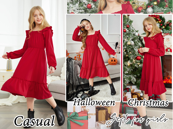 Arshiner girls long sleeve ruffle hem fall winter dress