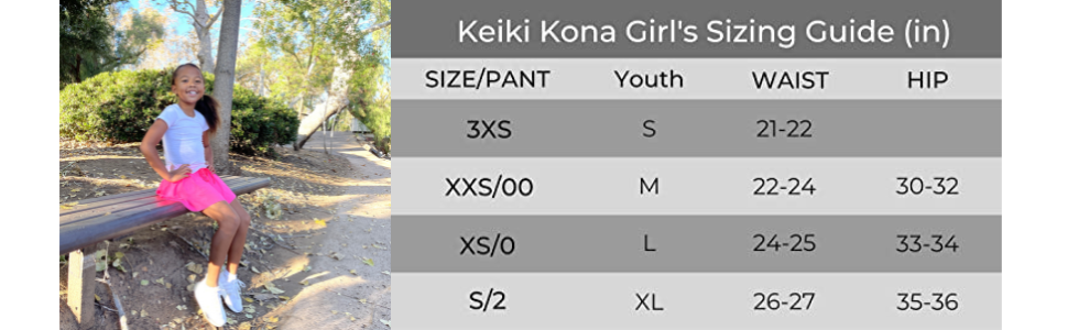 keiki kona girls sizing chart