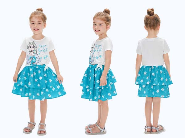 Disney Frozen Princess Girls 2 Piece Outfit Short Sleeve T-Shirt and Cake Skirt