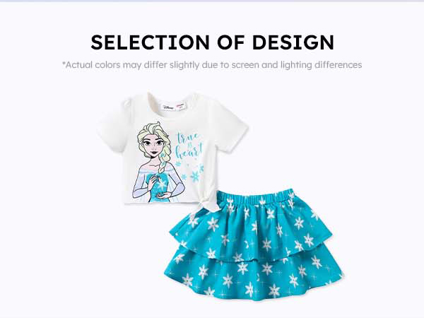 Disney Frozen Princess Girls 2 Piece Outfit Short Sleeve T-Shirt and Cake Skirt