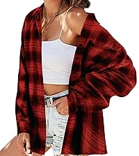 Womens Plaid Button Down Shirts Boyfriend Long Sleeve Shirt Cholo Plaid Tee Shirt