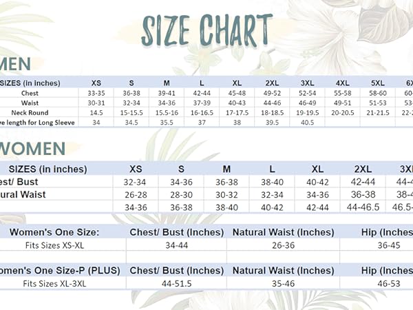 Men & Women Size Chart