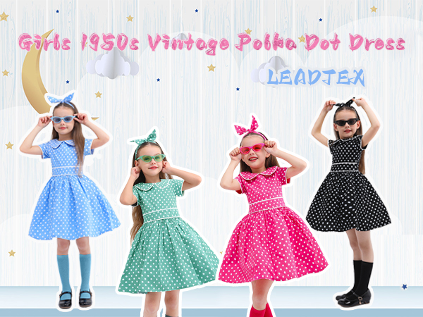 Girls 50s vintage polka dot swing dress