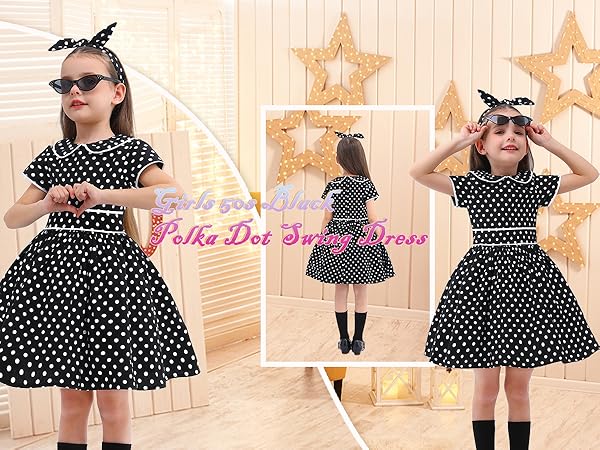 Girls 1950s black polka dot