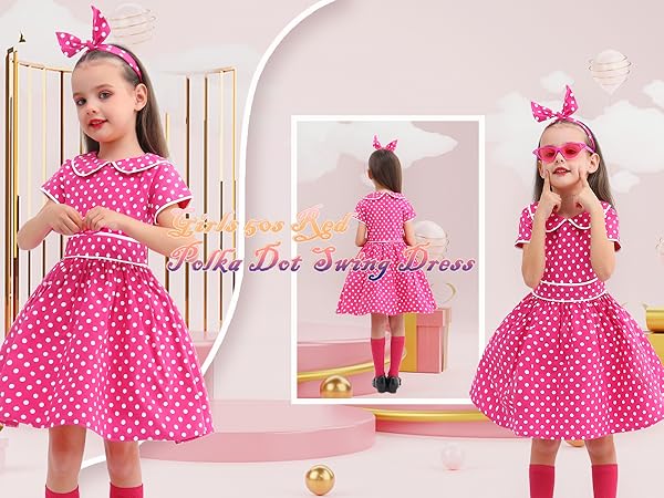 Girls 1950s polka dot dress