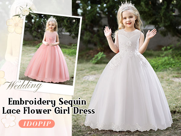 lower Girl Lace Dress for Kids Wedding Pageant Formal Party Long Gown First Communion Tulle Dresses