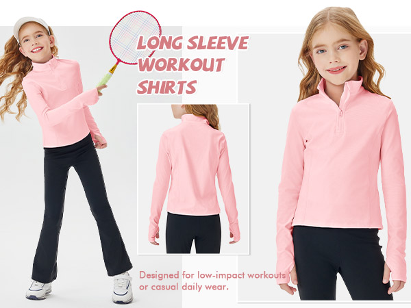 Girls Half Zip Pullover Sweatshirt Kids Long Sleeve Workout Shirts Mock Neck Athletic Cropped Tops