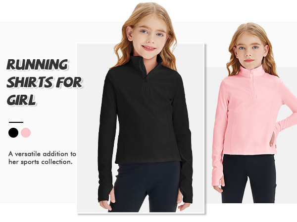 Girls Half Zip Pullover Sweatshirt Kids Long Sleeve Workout Shirts Mock Neck Athletic Cropped Tops