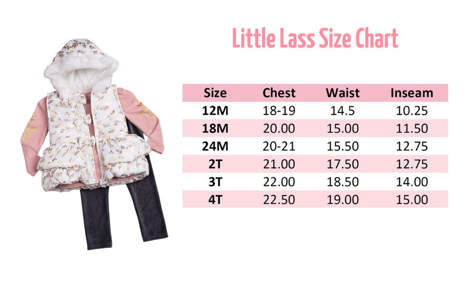 Little Lass Infant and toddler size chart