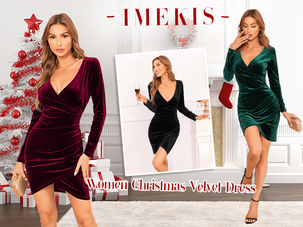 Women Velvet Christmas Dress