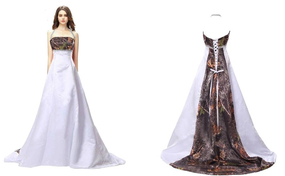 Floor Length Stiching Camo and Satin Wedding Dress for Bride