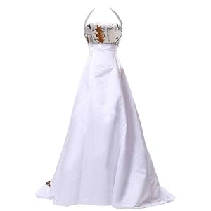 Snowfall Camo and White Satin Wedding Dress Bridal Party Dress Floor Length