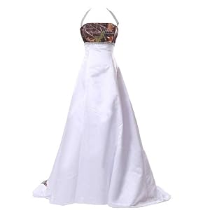 White and Camo Wedding Dress for Bride Halter Floor Length