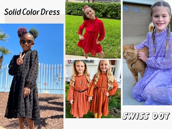 Girls Dresses Swiss Dot Flared Sleeve Ruffle Collar Party Dress Casual Midi Dress for Kids