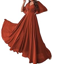 Batwing Sleeves V Neck Long Chiffon Formal Party Evening Dress with Pocket