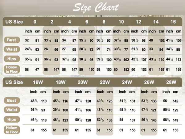 Map Size for fomal dress