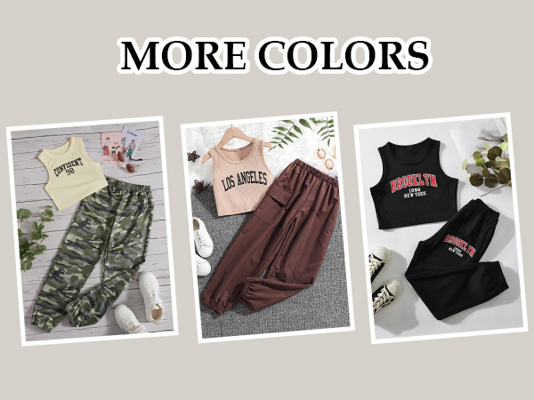 2 Piece Outfit Letter Graphic Print Rib Knit Crop Tank Top with Cargo Pants Sets