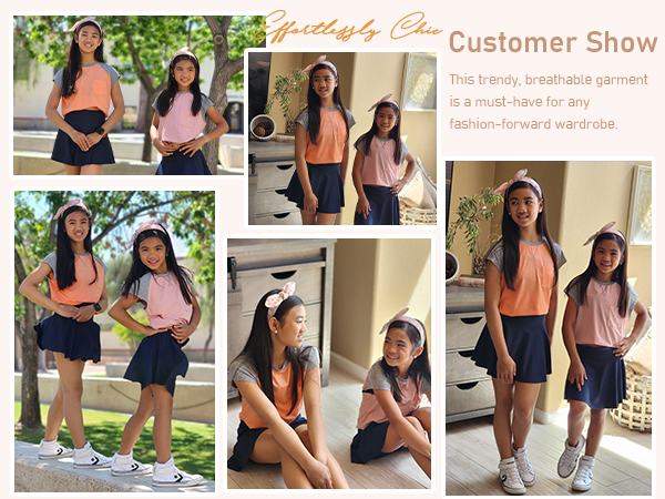 Girls Summer T Shirts Casual Cap Sleeve Crewneck Raglan Tops with Pocket