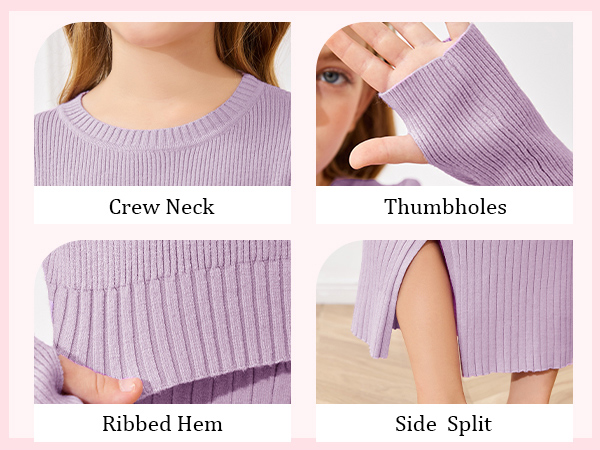 crewneck thumbholes ribbed hem side split