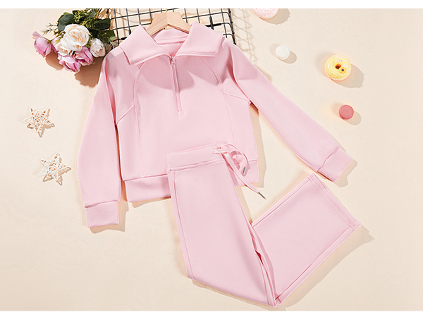 Girls 2 Piece Outfits Sweatsuit Set Oversized Half Zip Sweatshirt Wide Leg Sweatpants Lounge Set