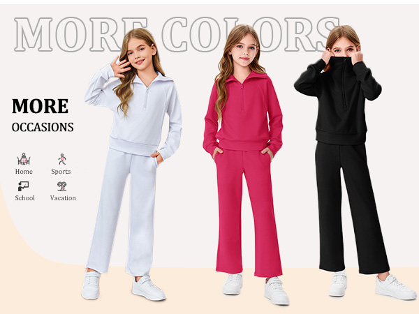 Girls 2 Piece Tracksuit Fall Outfits 2024 Trendy Chic Long Sleeve Half Zip Sweatshirt Sweatpants