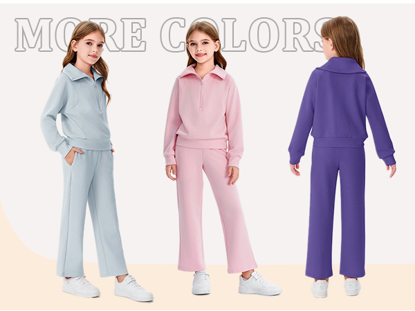 Wide Leg High Waist Sweatpants Suits Set Half Zip Sweatshirts Fall Outfits Sets For Tween