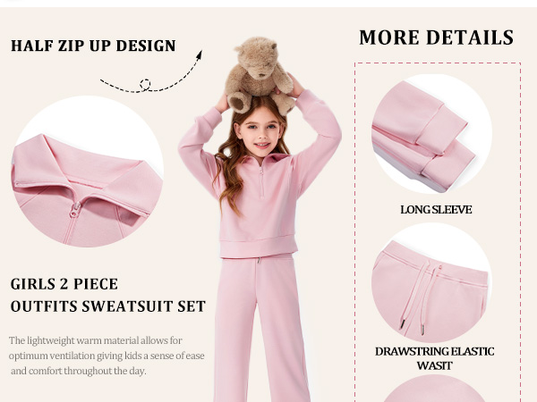 Girls 2024 Half Zip Sweatshirt And Wide Leg Sweatpant 2 Piece Outfits Tracksuit Clothes Set