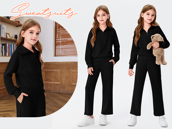 Zip Up Sweatshirts and Wide Leg Pants Sweatsuit Casual Tracksuits For Kids Fall 2 Piece Lounge Sets