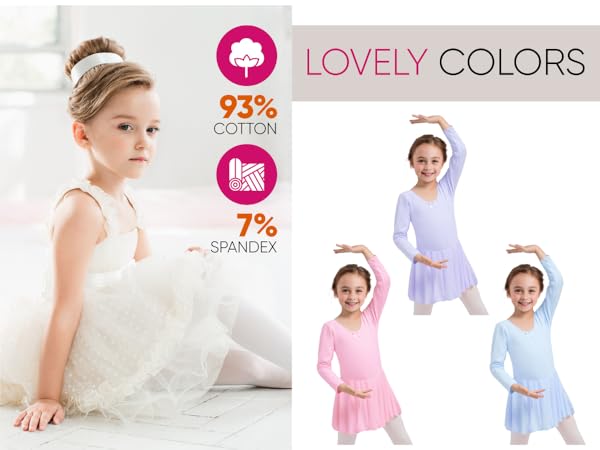 girls skirted leotard dance dress lavender blue white pink