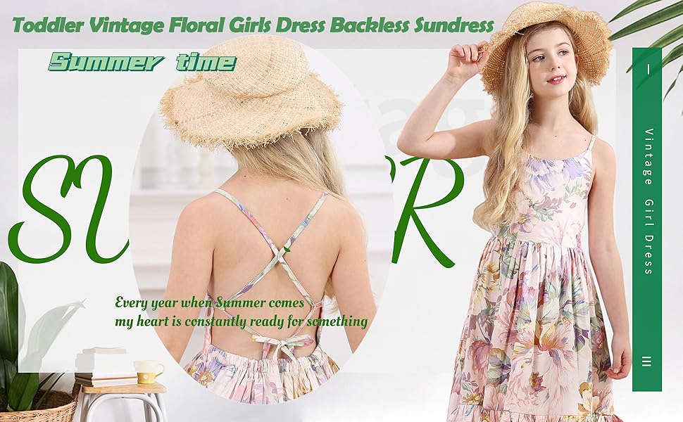 Toddler Vintage Floral Girls Dress Backless Sundress