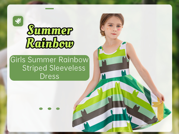 Girls Summer Rainbow Striped Sleeveless Dress