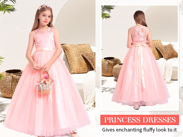 kids girls ball gown sleeveless bow mesh tulle tutu princess dresses barbie pink dress for girls