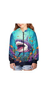 cartoon shark zip up hoodie